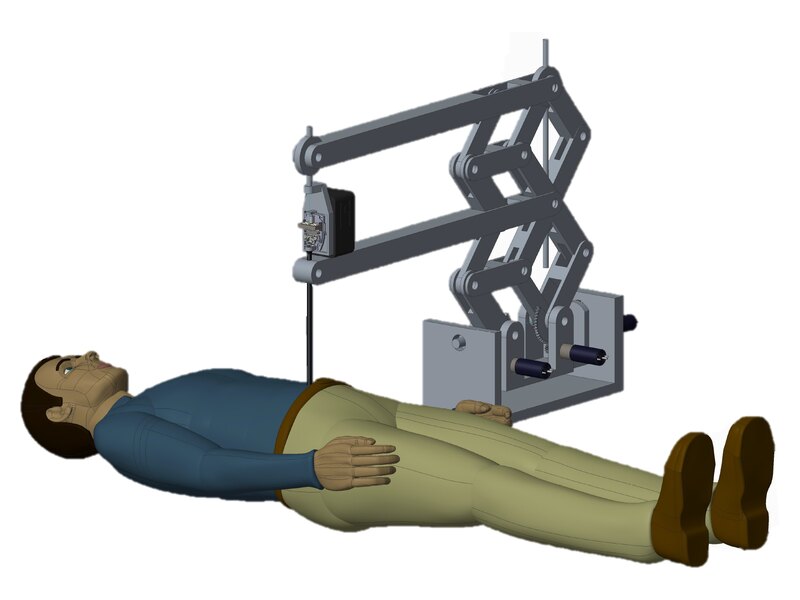 Teleoperated surgical robot positioned over a patient